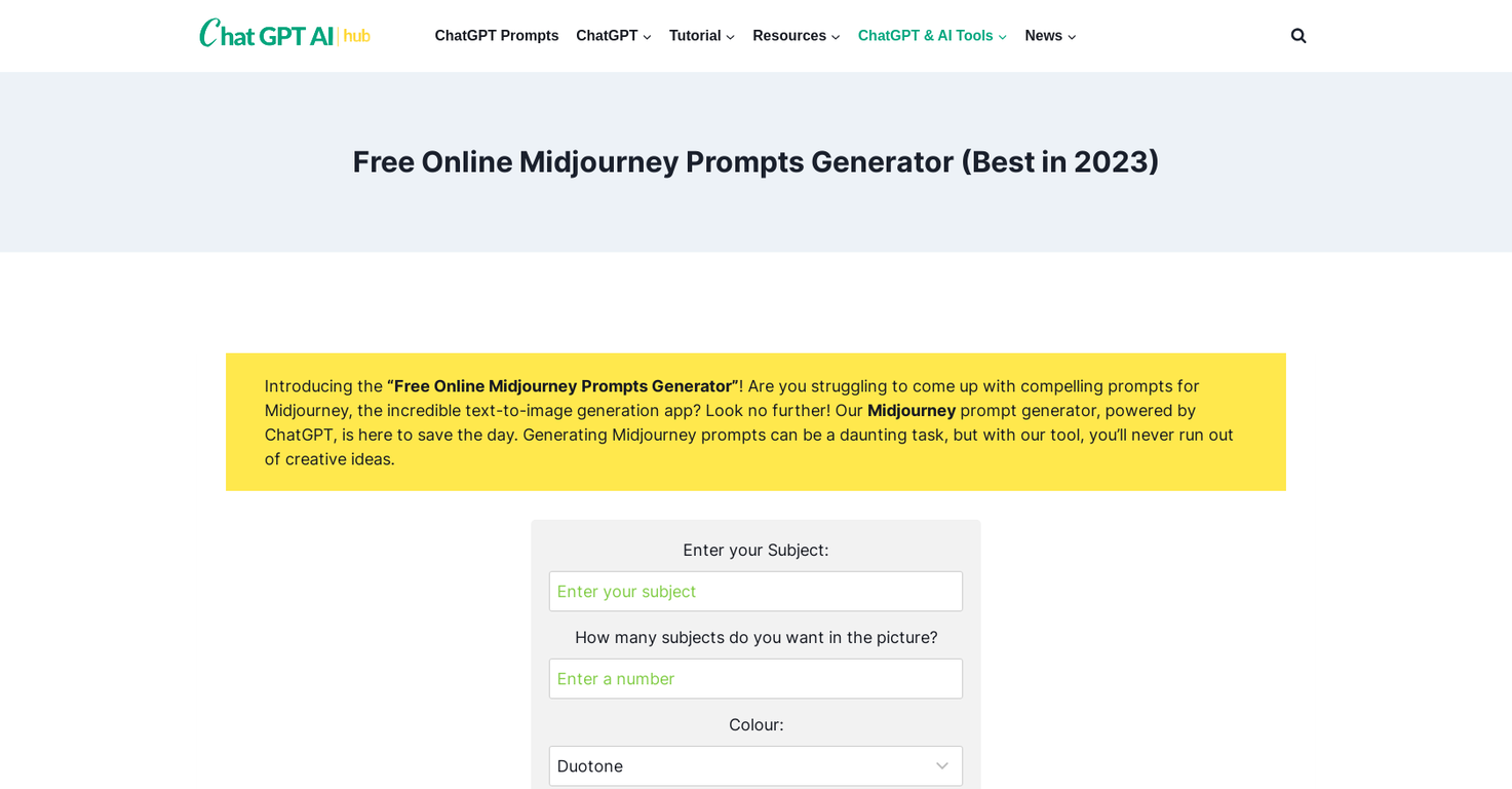 Chatgptaihub: Kreative Midjourney-Prompts mühelos generieren